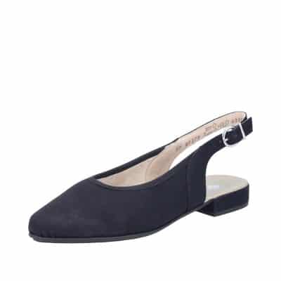 Rieker ballerinasko til dame i sort med åbne hæl og justerbar spænde