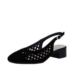 Rieker ballerinasko til dame i sort med åbne hæl og justerbar spænde, samt huller i overdel