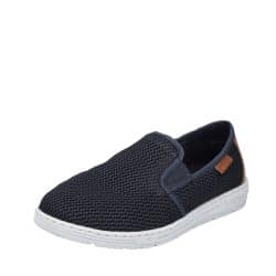 Rieker hyttesko til herre i blå med elastik og ekstra bredde H samt stødabsorbering