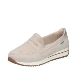 Rieker loafers til dame i beige med elastikker og ekstra bredde H samt udtagelig sål