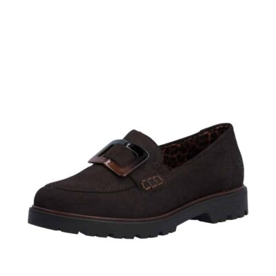 Rieker loafers til dame i brun med flotte detaljer og Rieker Antistress.