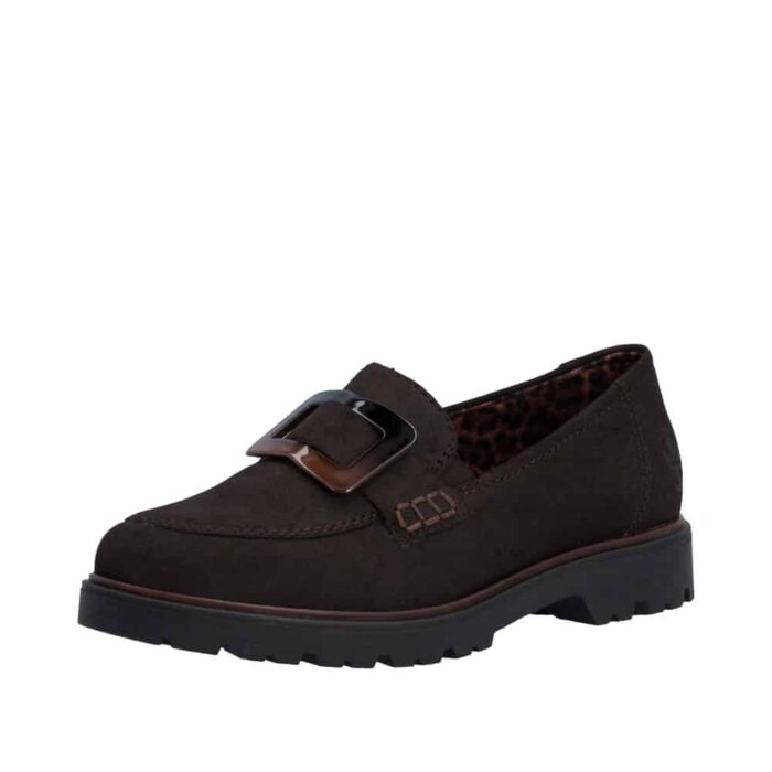 Rieker loafers til dame i brun med flotte detaljer og Rieker Antistress.