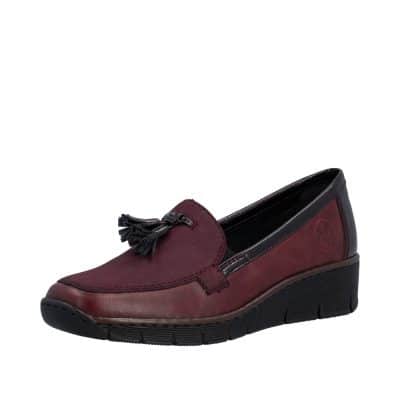Rieker loafers til dame i rødt skind med Antistress komfort.