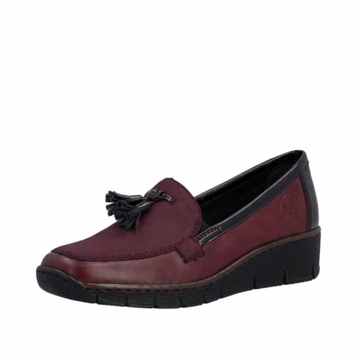 Rieker loafers til dame i rødt skind med Antistress komfort.