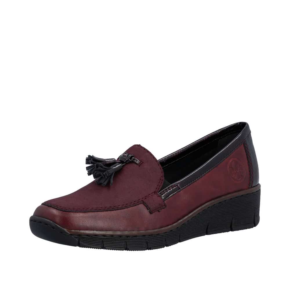 Rieker loafers til dame i rødt skind med Antistress komfort.