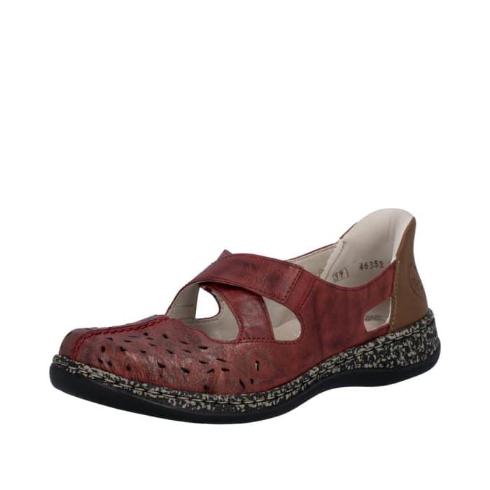 Rieker Ready 2 Go sko til dame i rød med Antistress og elastisk remme over vristen