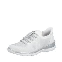Rieker Ready 2 Go sneakers til dame i hvid med en fast hælkappe samt justerbar elastik og memosoft sål
