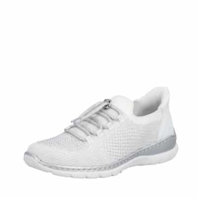 Rieker Ready 2 Go sneakers til dame i hvid med en fast hælkappe samt justerbar elastik og memosoft sål