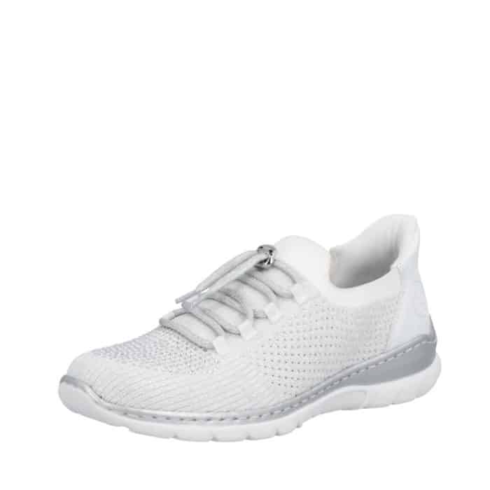 Rieker Ready 2 Go sneakers til dame i hvid med en fast hælkappe samt justerbar elastik og memosoft sål
