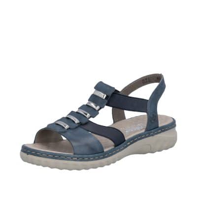 Rieker sandal til dame i blå med elastik og noprede sål