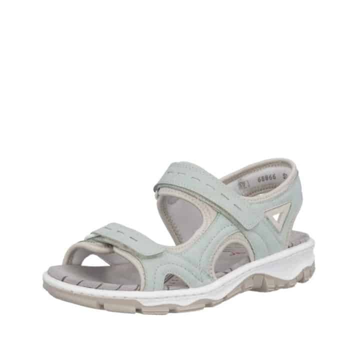Rieker sandal til dame i grøn med en blød indersål samt to velcrolukninger