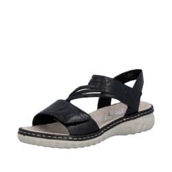 Rieker sandal til dame i sort med velcrorem samt noprede sål