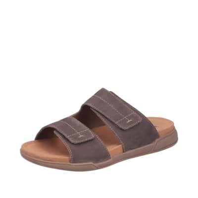 Rieker sandal til herre i brun med skindoverdel samt 2 velcrolukninger og ekstra bredde H