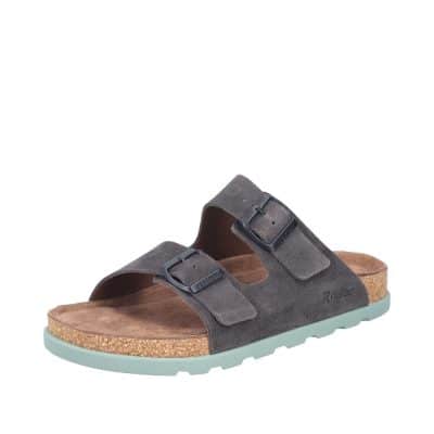 Rieker sandal til herre i grå nubuck skind med unik grøn ydersål og ekstra bredde H