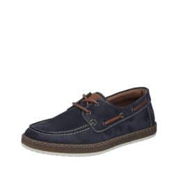 Rieker sejlersko til herre i mørkeblå ruskind med snøredetaljer og skindsål samt ekstra bredde G