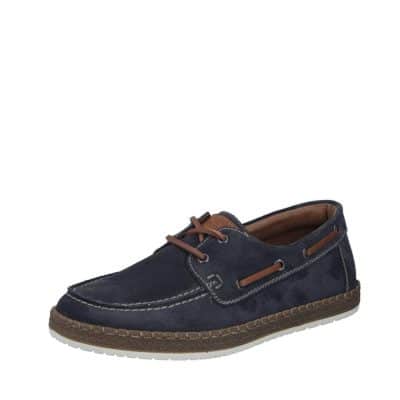 Rieker sejlersko til herre i mørkeblå ruskind med snøredetaljer og skindsål samt ekstra bredde G