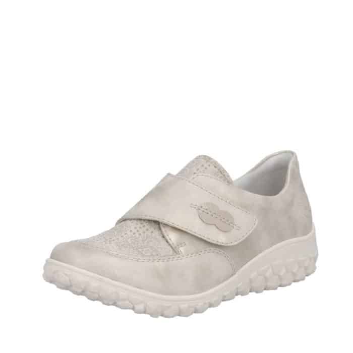 Rieker sko til dame i beige med velcrorem og udtagelig indersål samt ekstra bredde H