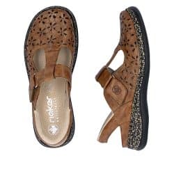 Rieker sko til dame i brun skind med Antistress og hælremme