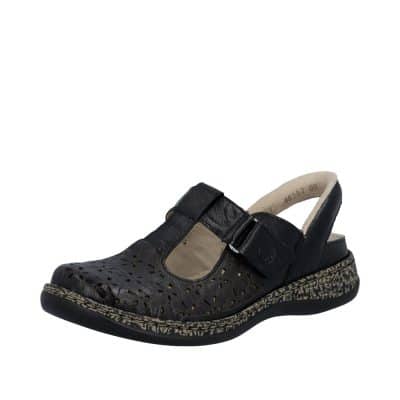 Rieker sko til dame i sort skind med Antistress og hælremme