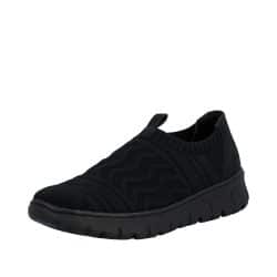 Rieker sko til dame i sort med elastisk materiale og udtagelig sål samt ekstra bredde H