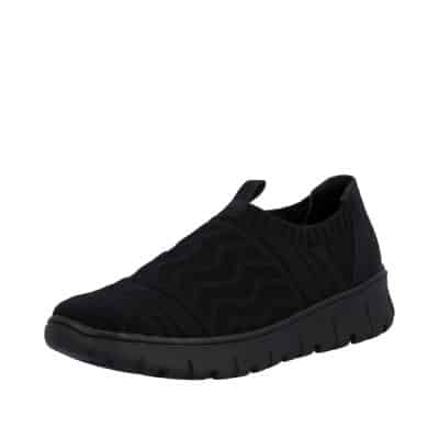 Rieker sko til dame i sort med elastisk materiale og udtagelig sål samt ekstra bredde H