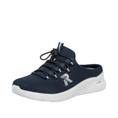 Rieker slippers til dame i blå med justerbar elastik og udtagelig Rieker-Soft sål