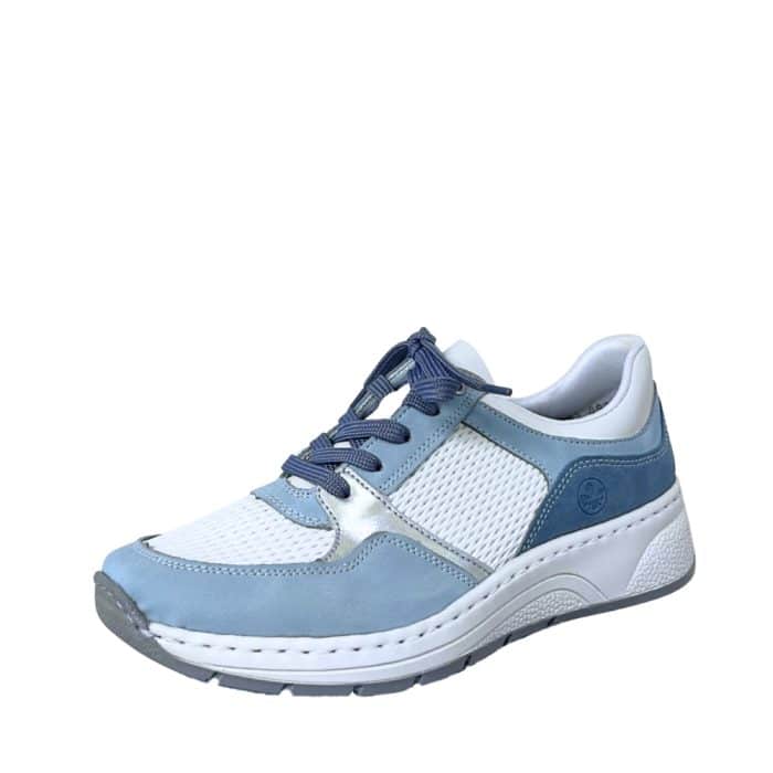 Rieker sneakers til dame i hvid og blå med skindoverdel og Memosoft sål