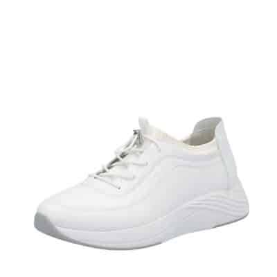 Rieker sneakers til dame i hvid skind med justerbar elastik og stødabsorbering