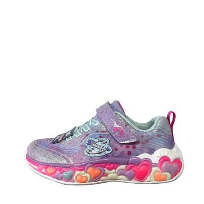 Skechers S-Lights Eternal Heart sneakers til børn i lilla med lys i hælen og velcrorem