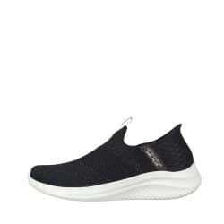 Skechers Slip-in Ultra Flex 3.0 Glitter Me sko til dame i sort med stretch fit materiale og fast hælkappe samt polstret hælpude og maskinvaskbar maks. 30 grader