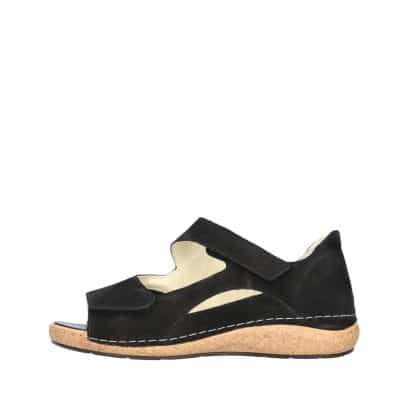 Waldläufer sandal til dame i sort med skindoverdel og ekstra bredde K samt udtagelig sål