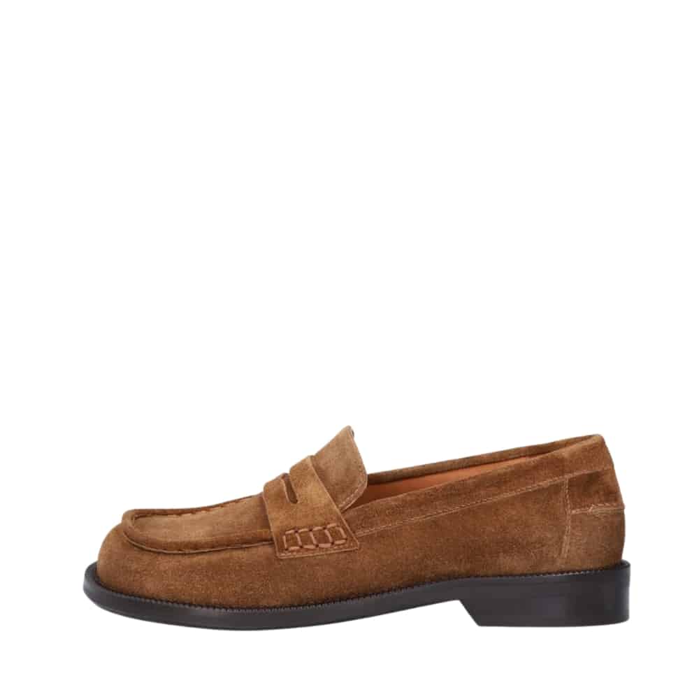 Billi Bi loafers til dame i camel med ruskindsoverdel og rund snude samt gummisål