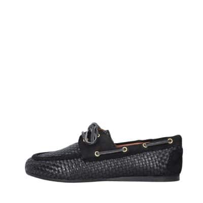 Billi Bi sejlersko til dame i sort med skindoverdel og ruskindsdetaljer samt snørebånd