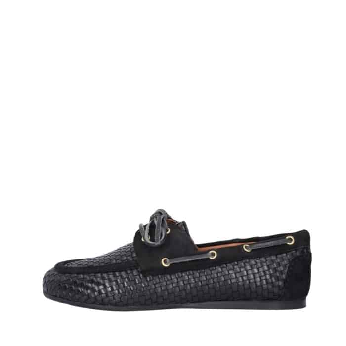 Billi Bi sejlersko til dame i sort med skindoverdel og ruskindsdetaljer samt snørebånd