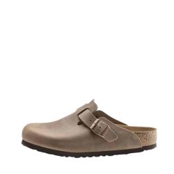 Birkenstock Boston slippers til herre i beige med skindoverdel samt justerbar spænde