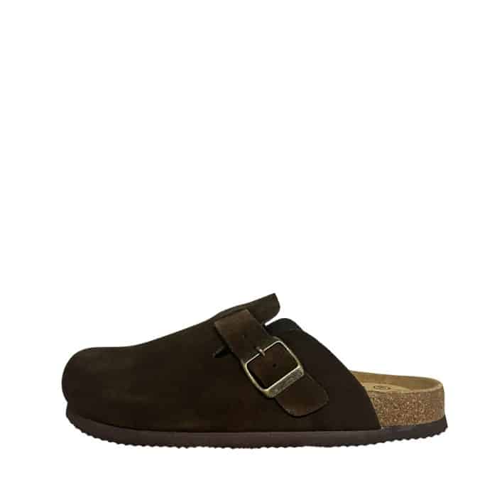 CPH-Comfort Bio slippers til dame og herre i mørkebrunt ruskind med indersål af ruskind og justerbar spænde