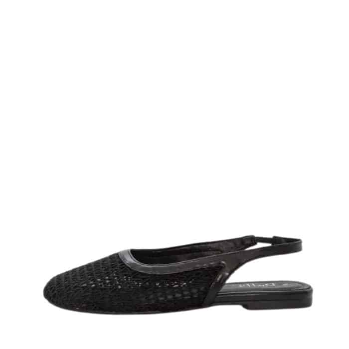 Duffy Amica Uno ballerinasko i sort med flotte detaljer og elastik slingback hælrem samt blød sål