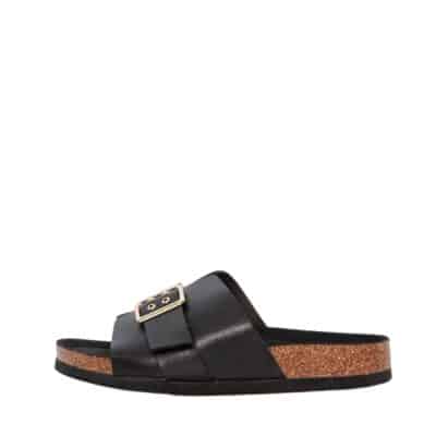 Duffy Florens Ventisei sandal til dame i sort med guld spænde og en blød indersål