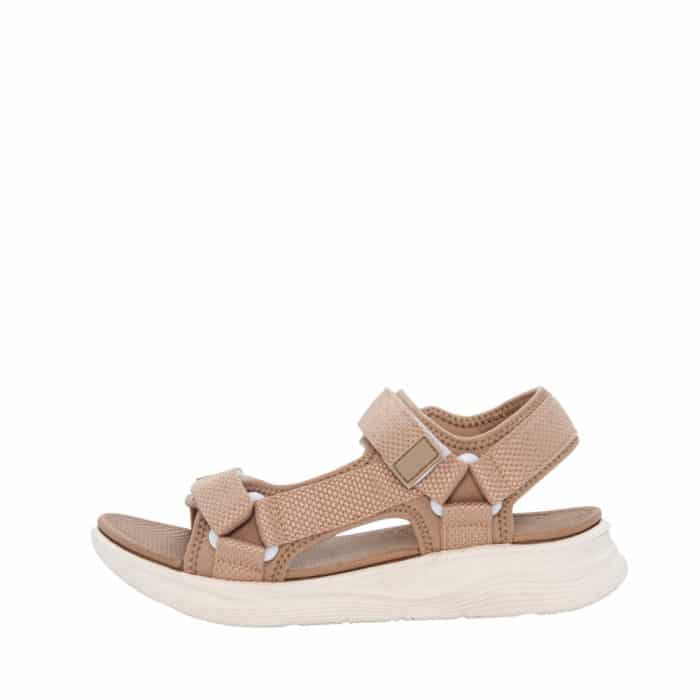 Duffy sandal til dame i mørkebeige med en blød indersål og to justerbare velcro remme samt tekstureret mønster