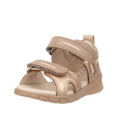 Ecco Mini Stride sandal til børn i beige med læderoverdel samt 2 velcroremme og stødabsorberende sål