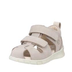 Ecco Mini Stride sandal til børn i grå med skindoverdel og velcroremme samt lukket tå