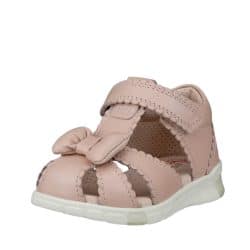 Ecco Mini Stride sandal til børn i rosa skind med sløjfe og velcrorem