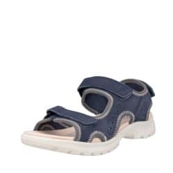 Ecco Onroads sandal til dame i blå med overdel i nubucklæder og tre velcroremme samt Fluidform indersål