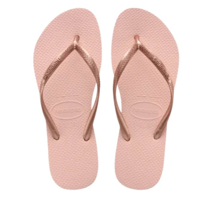 Havaianas Slim klipklapper til dame i lyserød med bronze detaljer og tå-rem samt gummisål