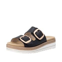 Remonte sandal til dame i sort læder med udtagelig sål og justerbare velcroremme