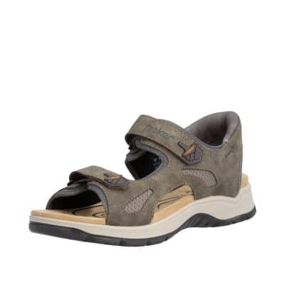Rieker Ready 2 Go sandal til herre i brun med velcroremme og Rieker Antistress.