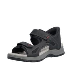Rieker Ready 2 Go sandal til herre i sort med 2 justerbare velcroremme og fast hælkappe samt stødabsorberende sål