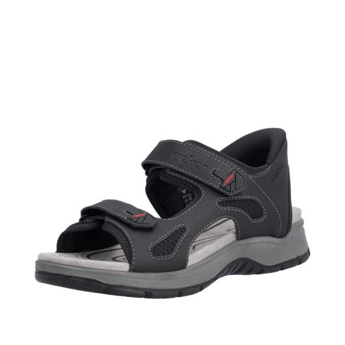 Rieker Ready 2 Go sandal til herre i sort med 2 justerbare velcroremme og fast hælkappe samt stødabsorberende sål
