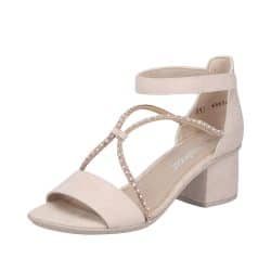 Rieker sandal til dame i beige med flotte detaljer og nitter samt blokhæl på 5 cm