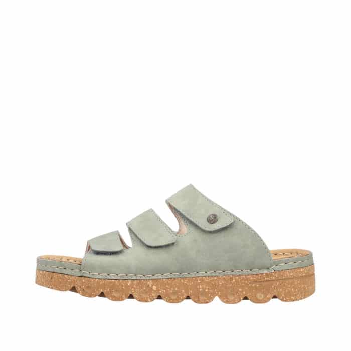 Rieker sandal til dame i grøn med tre justerbare velcroremme samt stødabsorberende sål